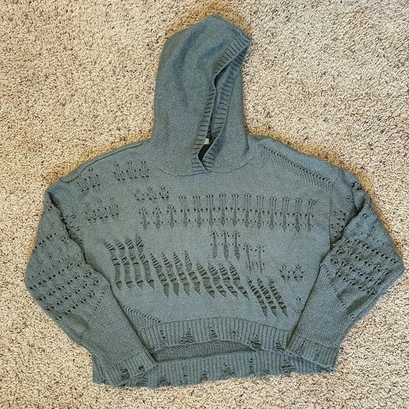 NWT Women's Gilded Intent Buckle Hooded Boxy Casual Fall Sweater Size L - Picture 4 of 4